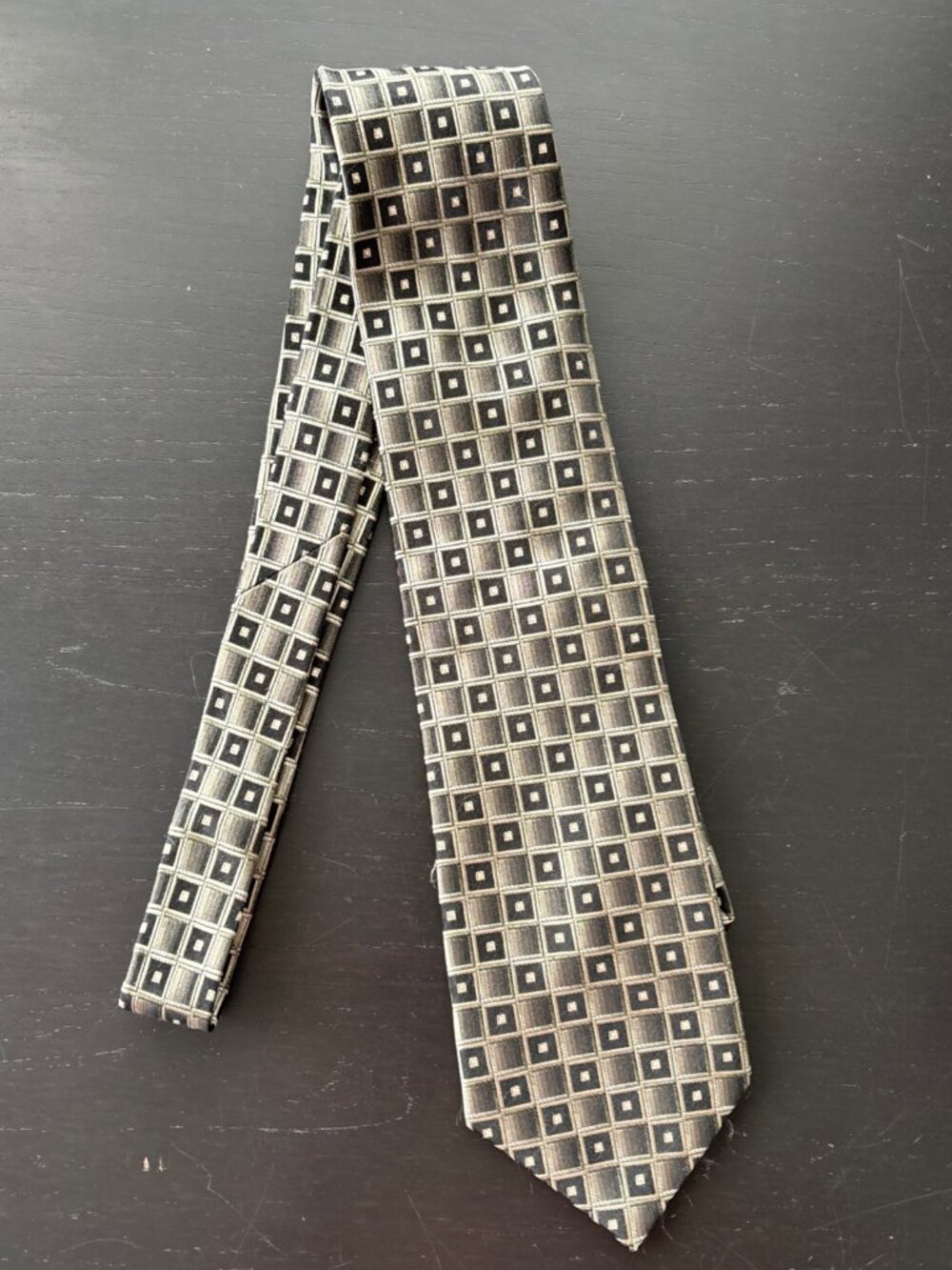Joseph & Feiss Tie 100% Silk Black & Gold Squares 61"L x 4"W